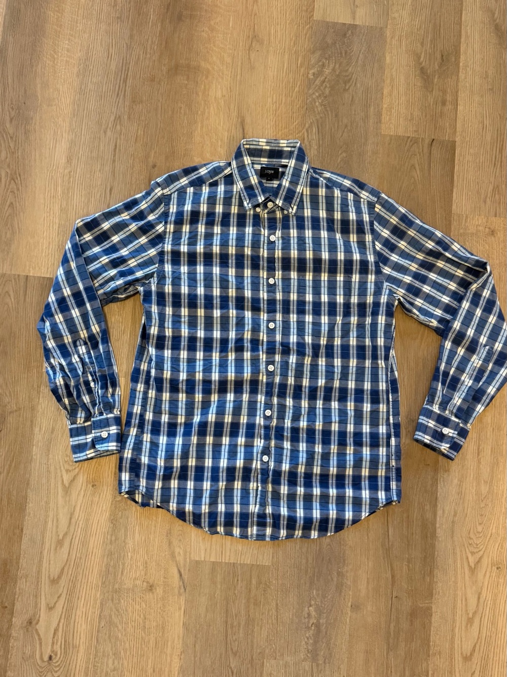 J.Crew Men’s Medium Blue Plaid 100% Cotton Button Down Shirt Preppy